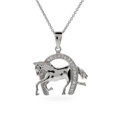 This is the perfect necklace for someone who loves horses! With a sterling silver horse that is wrapped around a CZ horseshoe  which all dangle from a sterling silver chain Coordinates Jewelry, Galloping Horse, Jewelry For Kids, Horseshoe Pendant, Horseshoe Necklace, Equestrian Jewelry, Horse Necklace, Silver Horse, Horse Jewelry