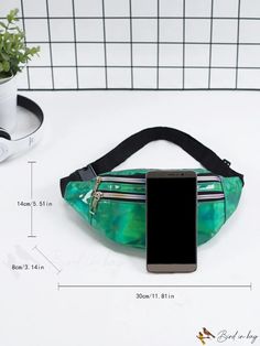 BirdinBag - Holographic Zipper Waist Bag Portable Green Bag For On-the-go, Trendy Rectangular Belt Bag With Zipper, Green Zipper Pouch For On-the-go, Trendy School Bags With Zipper Pouch, Trendy School Bag With Zipper Pouch, Trendy Green Belt Bag With Zipper Closure, Green Zipper Closure Pouch For On-the-go, Functional Green Shoulder Bag With Zipper Pouch, Trendy Green Mobile Phone Pouch