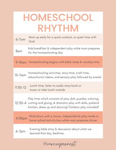 a poster with the words homeschool rhythm written in orange and pink