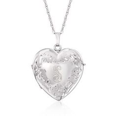 Ross-Simons - Sterling Silver Four-Photo Heart Locket Necklace - #160152 Floral Engraving, Sterling Silver Locket Necklace, Personalized Charm Necklace, Initial Heart Necklace, Silver Locket Necklace, Sterling Silver Locket, Sterling Silver Heart Pendant, Silver Locket, Heart Locket Necklace