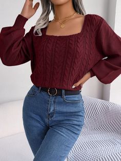 The Ultimate Guide to Winter Fashion 2024/2025 - Fashion Tips Tricks Casual Pullover Sweater, Burgundy Sweater, Pullover Sweater Women, Lantern Sleeve, Winter Casual, Lantern Sleeves, Sleeves Pattern, Season Autumn