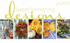 a collage of photos with autumn and fall decorations in the center, including pumpkins, leaves, apples, flowers, candles