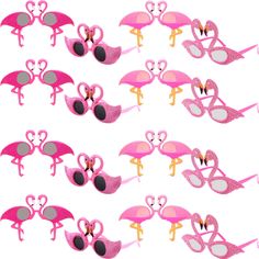 pink flamingos with heart shaped sunglasses are arranged in the shape of hearts and birds