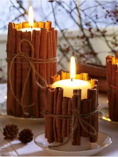 candles made out of sticks and wrapped in twine