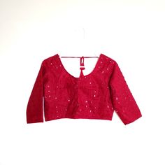 Pair This Stunning Blouse With A Saree Or Lehenga! Size: 40 Inches Around The Bust Traditional Red Party Tops, Red Saree Blouse For Party, Red Padded Blouse For Wedding, Red Long Sleeve Choli For Party, Red Long Sleeve Blouse For Wedding, Red Tops For Party And Festive Occasions, Red Padded Choli For Party, Festive Red Long Sleeve Blouse Piece, Traditional Red Party Blouse