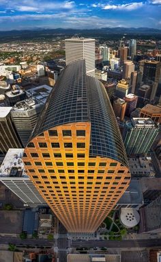 an aerial view of skyscrapers in the city