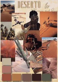 a collage of desert images with the words deserito written in different languages