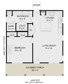 the floor plan for a small house with two bedroom and an attached bathroom, including a living