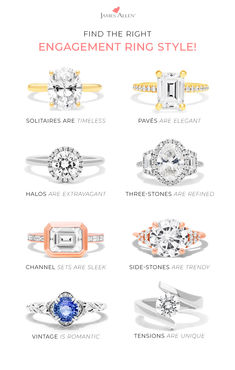 the different types of engagement rings are shown in this graphic diagram, which shows how to choose