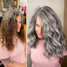 Hairdresser Refuses To Color White Strands And Creates Gray Queens (New Pics) Peekaboo Babylights, Curly Gray Hair, Silver Balayage, Natural White Hair, Ash Grey Hair, Blue Grey Hair, Warm Brown Hair, Grey Hair Care