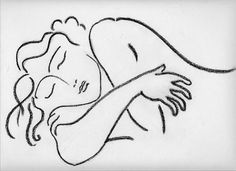 a black and white drawing of a woman hugging