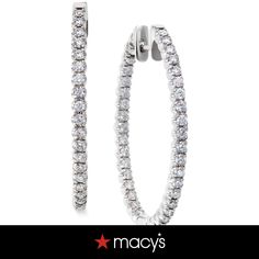 in stock White Channel Set Hoop Jewelry, Elegant Aaa Quality Diamond Hoop Earrings, White Hoop Jewelry With Channel Set, Elegant Aaa Quality Hoop Diamond Earrings, Elegant Macy's White Gold Hoop Earrings, Macy's Elegant White Gold Hoop Earrings, Elegant White Gold Hoop Earrings By Macy's, Elegant Macy's Hoop Earrings For Anniversary, Aaa Quality Diamond Hoop Earrings In Diamond White