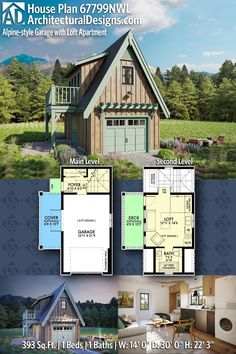 two story house plan with loft and living room in the front, an open floor plan for