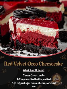 the red velvet oreo cheesecake is ready to be eaten