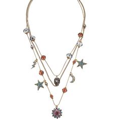 Nwot Betsey Johnson Stargazer Crystal Skull Star Moon Bead Multi Charm 3 Row Illusion Necklace. No Missing Crystals, Stains Or Tears Sales Final Bohemian Multicolor Star-shaped Jewelry, Illusion Necklace, Lion Bracelet, Betsey Johnson Necklace, Crystal Statement Necklace, Vintage Betsey Johnson, Starfish Necklace, Star Moon, Betsey Johnson Jewelry