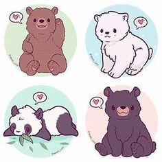 four different types of bears with speech bubbles