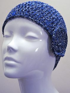 Inspired by the hat worn by ABBA's Agnetha in their Eurovision winning performance of Waterloo. You can dance, jive and have the time of your life in this crochet blue and silver beanie with blue sequins. Hand crafted with high quality 100% Italian cotton yarn, this bright blue beanie has been finished with a silver glitter thread with mini blue sequins running throughout the design.  Blue star sequins finish the look around the bottom edge of the hat. It also features a circular motif on the si Blue Adjustable Cap-style Costume Hats, Adjustable Blue Cap Costume Hats And Headpieces, Blue Beanie Hat One Size Fits Most, Adjustable Blue Headband For Festival, Adjustable Blue Headband For Festivals, Blue Winter Costume Hat, Adjustable Blue Beanie Hat, Blue Festival Hat, One Size Fits Most, Blue Festival Hats, One Size Fits Most