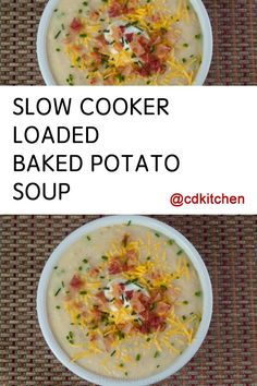 two bowls filled with loaded baked potato soup