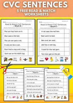 the cvc sentence worksheet is shown with scissors and other items to help students learn