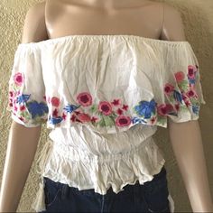 New With Tags! Size L. Pretty Colorful Embroidered Flowers. Wrinkled Because It Has Been Stored In A Box But It’s New No Rips Or Stains Just Needs To Be Ironed! Please Look At All Photos Carefully As They Are Part Of The Description Color May Vary (Lighting) Reasonable Offers Welcome Bundle For A Discount Tags: Off The Shoulder Floral Embroidered Blouse Crop Top Cute Summer F29 Embroidered Summer Top For Spring, Embroidered Summer Tops, Embroidered Spring Tops For Summer, Spring Embroidered Off-shoulder Blouse, Spring Off-shoulder Embroidered Blouse, Embroidered Off-shoulder Blouse For Spring, Spring Floral Embroidered Off-shoulder Tops, Floral Embroidered Off-shoulder Tops For Spring, Embroidered Summer Blouse For Spring