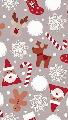 Christmas Pattern, Wrapping Paper, Santa Claus, Reindeer, Grey, Christmas, Pattern