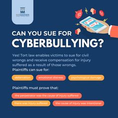 Can you sue a cyberbully? 🤔 
🔍 The answer is YES! If the #cyberbullying has caused you harm, you may be able to pursue #legal action and obtain damages.
⚖️ RM Warner Law is here to help you fight back and hold your #cyberbully accountable! Are you ready to put an end to the #onlineharassment?
🔗 Contact us today through the link in our bio.