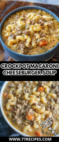 two pictures showing different types of soups in the same bowl, one with meat and noodles