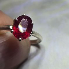 9x7mm 2.45 Carat Ruby Ring In Sterling Silver Size 7....A18 Classic Red Ruby Ring, Oval Cabochon, Classic Red Ruby Ring With Oval Cabochon, Red Oval Cabochon Ring, Oval Ruby Ring Fine Jewelry, Red Oval Ruby Rings, Oval Solitaire Ruby Ring, Fine Jewelry Red Oval Ring, Classic Oval Ruby Ring With Prong Setting, Oval Ruby Ring With Prong Setting