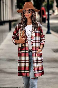 F00147163-305 Oversized Pea Coat, Plaid Coat Women, Trench Coat Fall, Plaid Suit Jacket, Gilet Long, Long Coat Women, Long Sleeve Outerwear, Women Overcoat