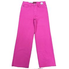 New Judy Blue Hot Pink Garment Dyed 90s Straight Jeans 93% Cotton 6% Polyester 1%Spandex High Rise / Straight Leg Raw Hem True Embroidered Heart Accent Zip Fly Rise 12¼ Inseam 32½ Style 88816 Y2k Pink Straight Leg Bottoms, Pink Straight Leg Jeans With Pockets, Pink Mid-rise Denim Bottoms, 90s Straight Jeans, Pink Full-length Cotton Jeans, Non-stretch Pink Denim Jeans, Embroidered Heart, Judy Blue Jeans, Straight Jeans