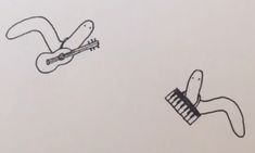 two drawings of scissors and a comb on paper