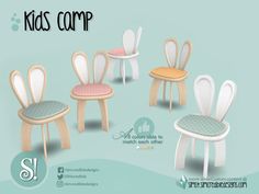 children's chairs and stools are shown in different colors, shapes and sizes