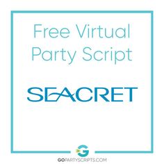 the free virtual party script is shown in front of a white background with blue text