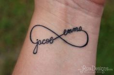 a wrist tattoo with the word'jocee'written in cursive writing