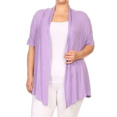 Women's Plus Size Short Sleeves Draped Open Front Solid Cardigan Loungewear, Short Sleeves/ Draped Neck And Hem/ Open Front/ Back Neck Shirring Detail / Asymmetrical Hem, Home, Office, Party, Club, School, Casual for Spring, Summer and Fall. Perfect for Women, Ladies, Juniors, Teen Girls. Size Chart(Inches) / MCD00734XL => Sleeve: 9.6/ Length: 27.5 2XL => Sleeve: 9.8/ Length: 27.7 3XL => Sleeve: 10/ Length: 27.9 Color: Purple.  Gender: female.  Age Group: adult. Petite Models, Catwalk Models, Moa Collection, Plus Size Fashion Tips, Short Models, Weekly Outfits, Drape Cardigan, Loungewear Women, Short Sleeve Cardigan