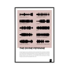 the divine feminine poster with sound waves in black and white on a pink background,