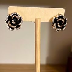 Beautiful Black And Silver Rose Pierced Earrings Nwot Elegant Black Jewelry With Rose Design, Black Rose Design Party Jewelry, Rose Earrings, Earrings Color, Pierced Earrings, Black And Silver, Silver Roses, Earings Piercings, Black Silver