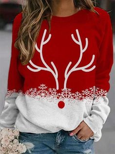 Reindeer Sweatshirt, Sweatshirt Outfit, Festival Tops, Cute Sweatshirts, Plus Size Kleidung, Cozy Sweatshirts, Print Sweatshirt, Outfits Casual, Print Pullover