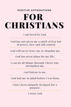 a pink background with the words positive affirmations for christians in black and white