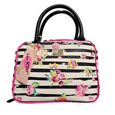 This Betsey Johnson Weekender Cosmetic Case Is A Must-Have Travel Companion. The Bag Boasts A Chic Floral And Black Striped Design, Brand New With Tags. Ample Storage For Cosmetics, With Zippered Compartments Color: Rose, Pink, Gold Hardware, White And Black Striped Floral Black Striped Design Perfect For Weekend Getaways Brand: Luv Betsey Johnson Style: Weekender Hand Bag 2 Interior Compartments. Use: Cosmetic Case Approximate Flat Measurements: Height: 7" Width: 10" Depth: 3.5" Drop Strap: 5" Condition: New With Tags. Excellent Condition. Please Check Out Our Store For More Deadstock New Betsey Johnson Purses, Clothing, And Accessories. Feminine Rectangular Bag With Zipper Pouch, Feminine Multicolor Rectangular Bag, Betsey Johnson Purses, Betsey Johnson Bags, Floral Stripe, Travel Companion, Cosmetic Case, Weekend Getaways, Rose Pink