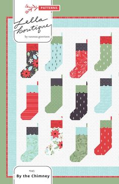 the christmas stockings quilt pattern is shown in red, green and blue