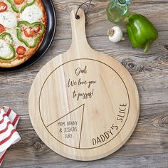 personalized cutting board with pizza on it