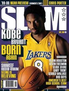 a man holding a basketball on the cover of a sports magazine, slam kobe