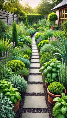 a garden filled with lots of green plants