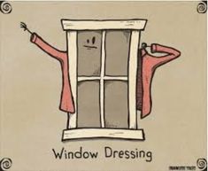 a drawing of a person standing in front of a window with the words window dressing on it