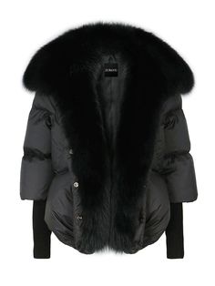 Fur Trim Puffer Jacket in Black Jackets With Fur, Puffer Jacket With Fur, Black Down, Coat Women, Cashmere Coat, Leather Blazer, Real Fur, Down Coat, Fox Fur