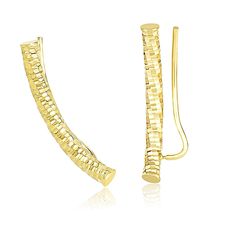 14k Yellow Gold Curved Tube Earrings with Diamond Cuts Tube Earrings, Climber Earrings, French Wire, Crown Jewels, Style Earrings, Circle Earrings, Diamond Bracelets, Designer Earrings, Silver Bracelets