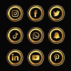 golden social icons on black background