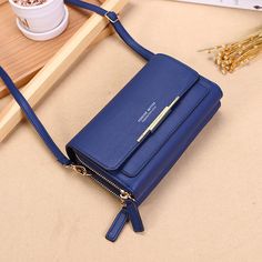 Long Paragraphs, Shoulder Bags Pattern, Faux Leather Bag, Pu Leather Wallet, Mobile Phone Bag, Small Shoulder Bag, Long Wallet, Blue Bags