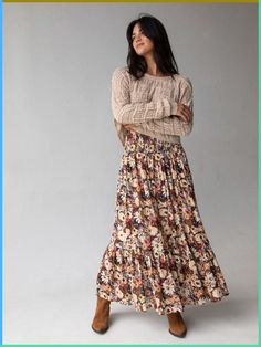 Winter fashion can be cozy and stylish, and a midi skirt is a great way to achieve both. This blog Fall Outfits Women Thrifted, Fall Winter Skirts, Black Skirt With Brown Boots, Jean Shirt With Skirt, Floral Skirt With Sweater, Maxi Dresses For Fall, Maxi Skirt Over 50, Floral A Line Skirt, Women’s Fashion For 2024